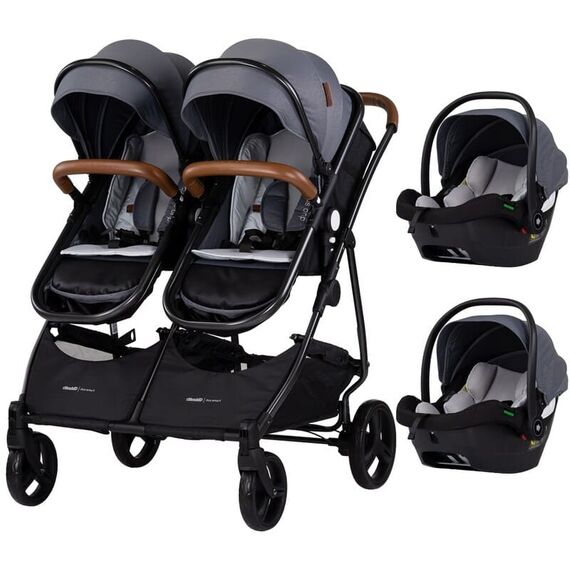Carucior gemeni Chipolino Duo Smart 3 in 1 cloud, Culoare: Gri/Negru, Model: gemeni  - ExclusivMAG.ro
