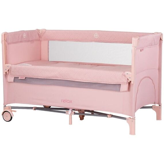Patut pliabil Chipolino Relax pink marshmallow linen cu laterala culisanta, Culoare: Roz, Dimensiuni: 120x60  - ExclusivMAG.ro
