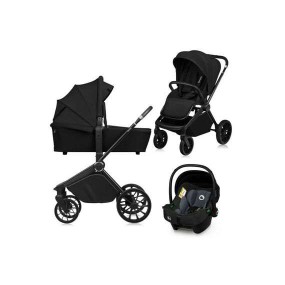 Carucior 3 in 1 Lionelo Mika Plus - Negru, Culoare: Negru, Model: 3 in 1  - ExclusivMAG.ro