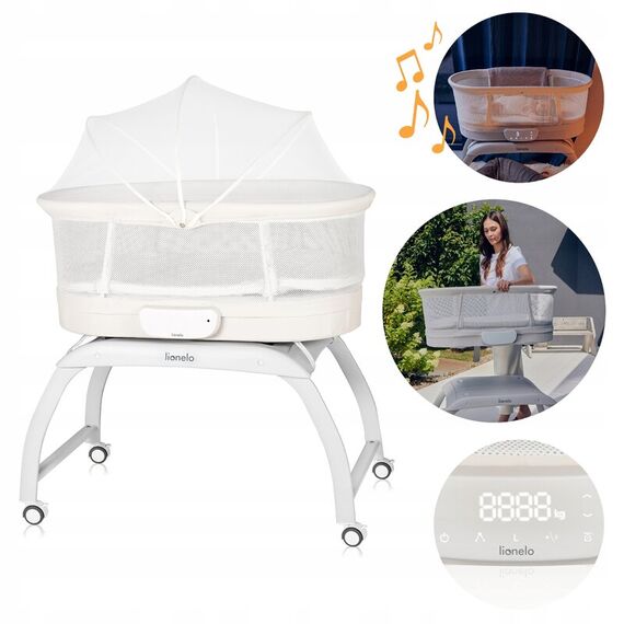 Patut balansoar, Lionelo, Coral, Cu landou ergonomic detasabil, Panou tactil sau telecomanda, 0-9 kg, Alb - poza 2 - ExclusivMAG.ro