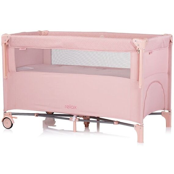 Patut pliabil Chipolino Relax pink marshmallow linen cu laterala culisanta, Culoare: Roz, Dimensiuni: 120x60 - poza 2 - ExclusivMAG.ro