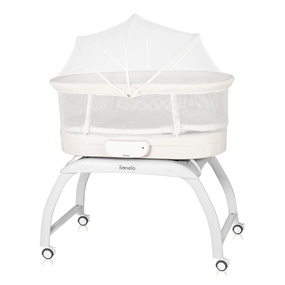 Patut balansoar, Lionelo, Coral, Cu landou ergonomic detasabil, Panou tactil sau telecomanda, 0-9 kg, Alb  - ExclusivMAG.ro