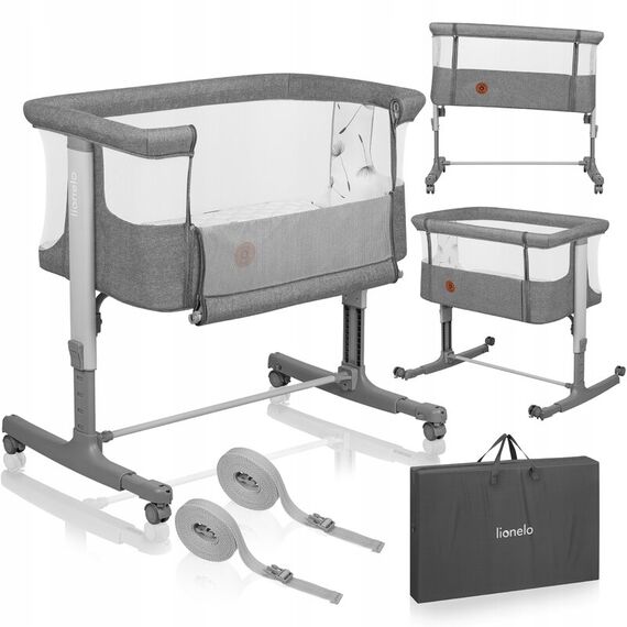 Patut co-sleeper, Lionelo, Aurora, 3 in 1, Cu leganare si setare unghiulara, Pana la 9 kg, 0 luni+, Gri, Culoare: Gri, Dimensiuni: 80x50 - poza 10 - ExclusivMAG.ro