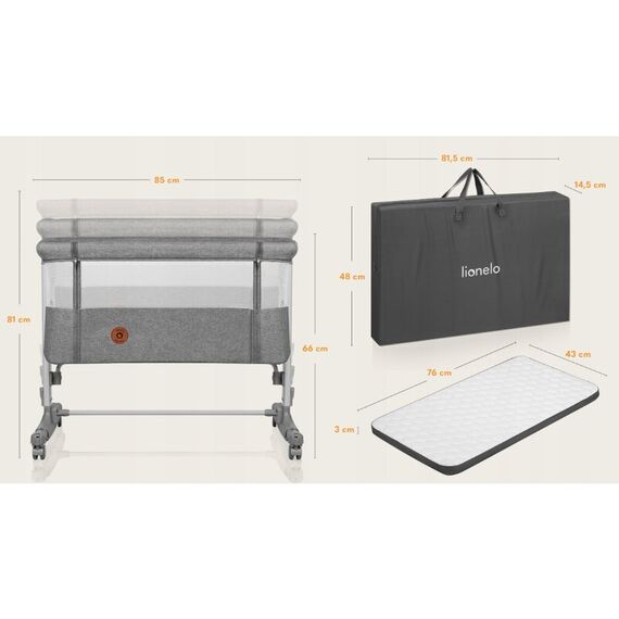 Patut co-sleeper, Lionelo, Aurora, 3 in 1, Cu leganare si setare unghiulara, Pana la 9 kg, 0 luni+, Bej/Gri deschis, Culoare: Gri deschis, Dimensiuni: 80x50 - poza 10 - ExclusivMAG.ro
