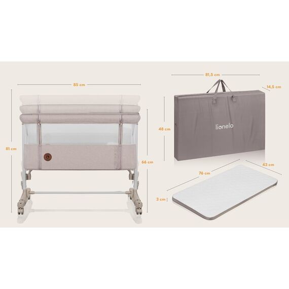 Patut co-sleeper, Lionelo, Aurora, 3 in 1, Cu leganare si setare unghiulara, Pana la 9 kg, 0 luni+, Bej, Culoare: Bej, Dimensiuni: 80x50 - poza 7 - ExclusivMAG.ro