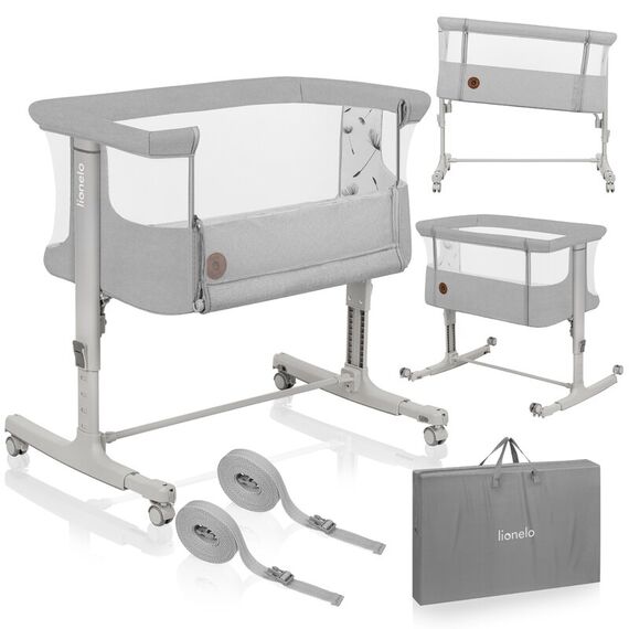 Patut co-sleeper, Lionelo, Aurora, 3 in 1, Cu leganare si setare unghiulara, Pana la 9 kg, 0 luni+, Bej/Gri deschis, Culoare: Gri deschis, Dimensiuni: 80x50 - poza 8 - ExclusivMAG.ro