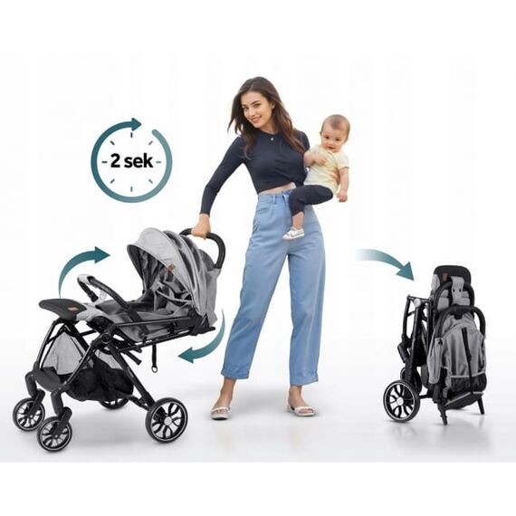 Carucior sport pentru copii, 78 x 33 x 104 cm, Nukido Paseo 716003 - Gri deschis, Culoare: Gri deschis, Model: sport - poza 5 - ExclusivMAG.ro