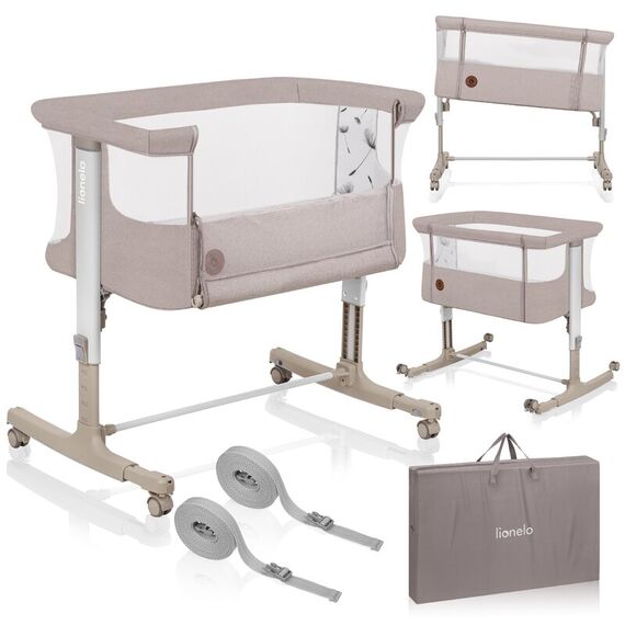 Patut co-sleeper, Lionelo, Aurora, 3 in 1, Cu leganare si setare unghiulara, Pana la 9 kg, 0 luni+, Bej, Culoare: Bej, Dimensiuni: 80x50 - poza 10 - ExclusivMAG.ro