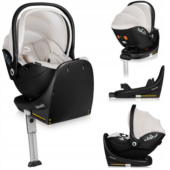 Scoica auto, Lionelo, Moxie, i-Size, Include baza rotativa 360 cu picior de fixare, 40-87 cm, R129, Bej, Culoare: Bej, Grupa: 0-13kg (0 luni - 12 luni)  - ExclusivMAG.ro