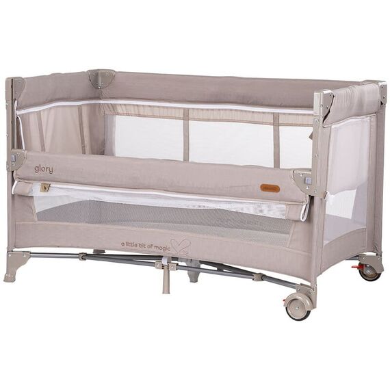 Patut pliabil Chipolino Glory cu laterala culisanta tiramisu, Culoare: Crem, Dimensiuni: 120x60  - ExclusivMAG.ro