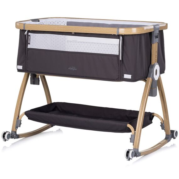 Patut co-sleeper Chipolino Charisma cu laterala culisanta charcoal wood, Culoare: Negru, Dimensiuni: 80x50 - poza 6 - ExclusivMAG.ro