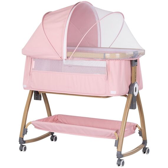 Patut co-sleeper Chipolino Charisma cu laterala culisanta powder pink wood, Culoare: Roz, Dimensiuni: 80x50  - ExclusivMAG.ro