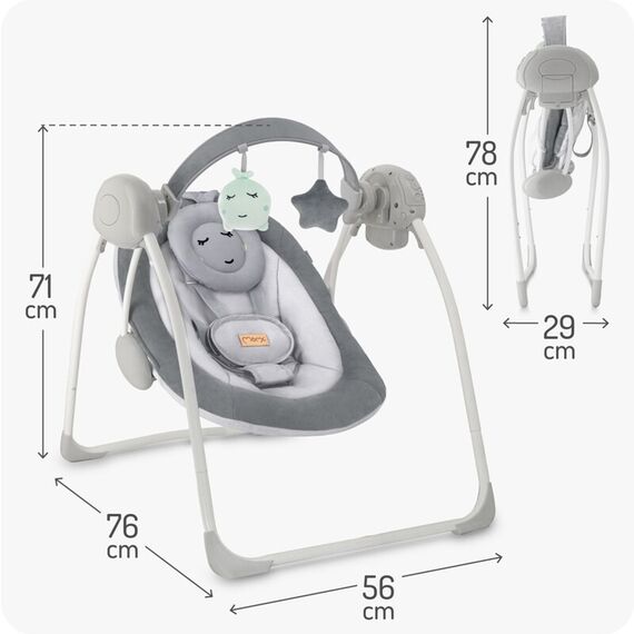 Leagan Electric pentru Bebeluşi MoMi Liss - Grey, Culoare: Gri - poza 5 - ExclusivMAG.ro