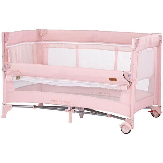 Patut pliabil Chipolino Glory cu laterala culisanta pink marshmallow, Culoare: Roz, Dimensiuni: 120x60  - ExclusivMAG.ro