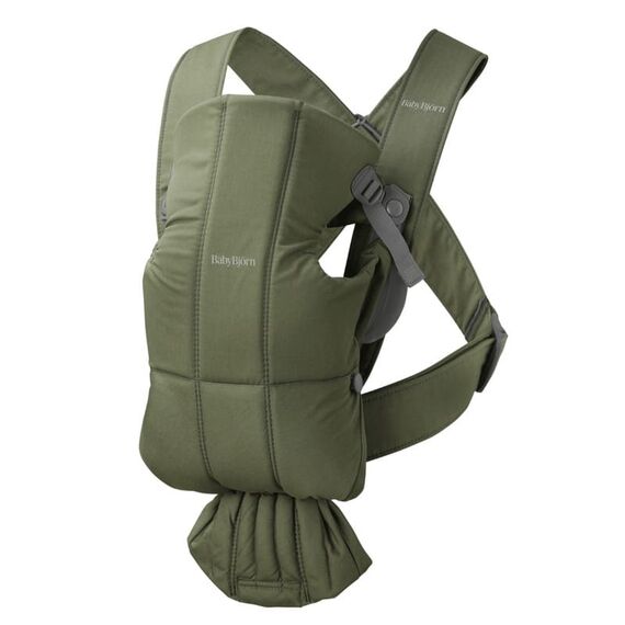 BabyBjorn - Marsupiu anatomic Mini, cu pozitii multiple de purtare, Dark Green, Tesatura, Culoare: Verde inchis  - ExclusivMAG.ro