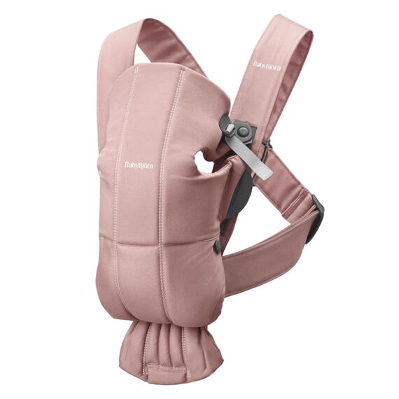 BabyBjorn - Marsupiu anatomic Mini, cu pozitii multiple de purtare, Dusty Pink, Tesatura, Culoare: Roz  - ExclusivMAG.ro