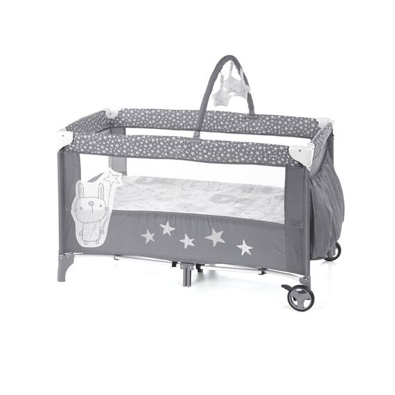 Patut pliant, Jane, Duo Level, Cu roti, Cu arcada cu jucarii, Geanta de transport, Cu doua nivele, Star, Culoare: Gri, Dimensiuni: 120x60  - ExclusivMAG.ro