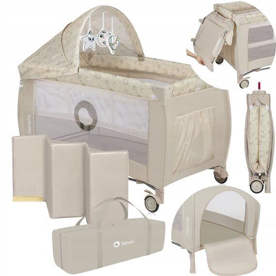 Patut pliant, Lionelo, Sven Plus, 120x60 cm, Cu doua nivele, Bej Latte, Culoare: Crem, Dimensiuni: 120x60 - poza 2 - ExclusivMAG.ro