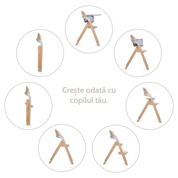 Scaun de masa multifunctional pliabil, Jane, Forest, De la 6 luni la adult, Din lemn fag, Greutate maxima 100 Kg, Mist, Culoare: Gri - poza 7 - ExclusivMAG.ro