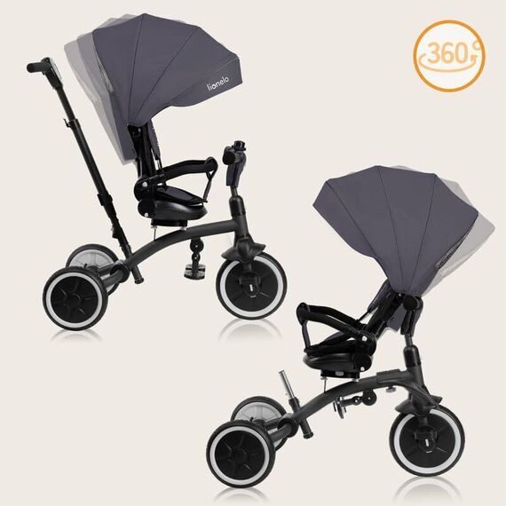 Tricicleta copii, Lionelo, Tris Plus, Pana la 25 kg, Scaun reversibil, Rotire 360 grade, Conform cu EN71, 9 luni-5 ani, Gri, Culoare: Gri - poza 8 - ExclusivMAG.ro