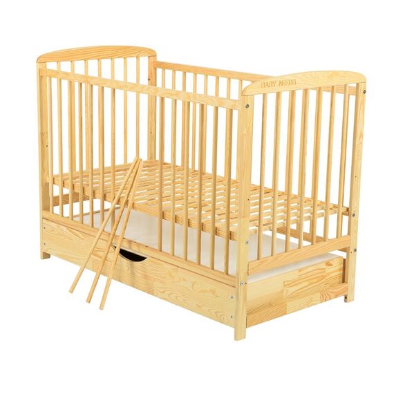 Patut din lemn BabyNeeds Ola 120x60 cm, cu sertar, Natur - poza 4 - ExclusivMAG.ro