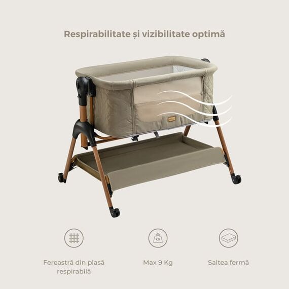 Patut co-sleeper ONINO NEST.me, Misty Taupe, Culoare: Crem, Dimensiuni: 80x50 - poza 9 - ExclusivMAG.ro