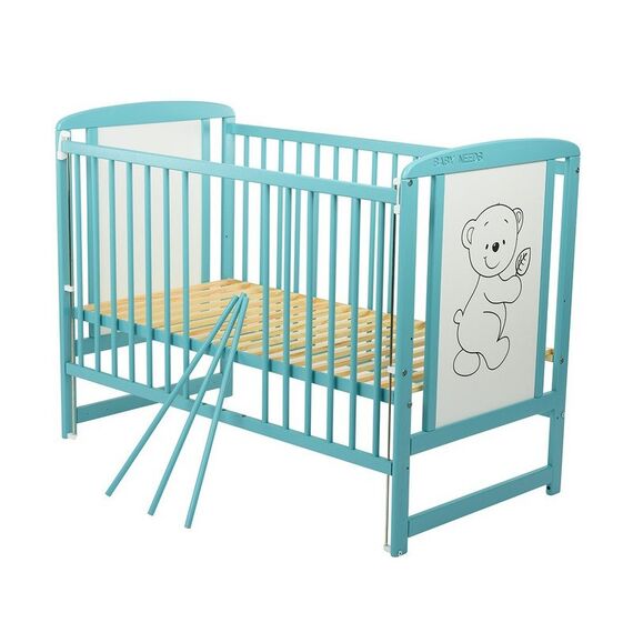 Patut din lemn BabyNeeds Timmi 120x60 cm, cu laterala culisanta, Mint - poza 4 - ExclusivMAG.ro