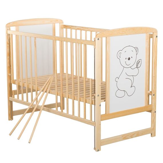 Patut din lemn BabyNeeds Timmi 120x60 cm, cu laterala culisanta, Natur - poza 5 - ExclusivMAG.ro
