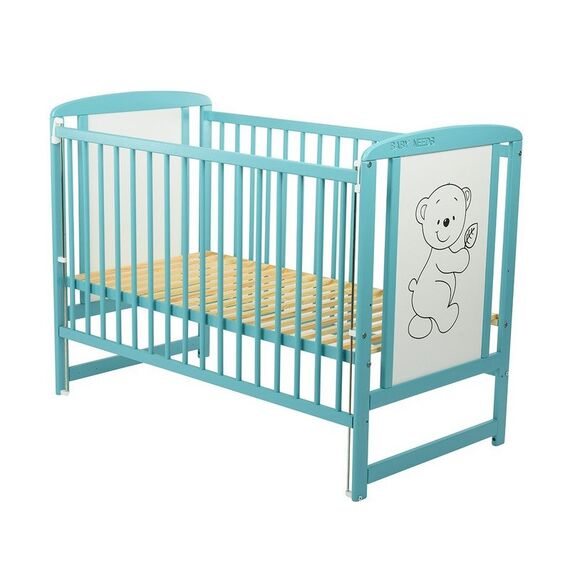 Patut din lemn BabyNeeds Timmi 120x60 cm, cu laterala culisanta, Mint - poza 3 - ExclusivMAG.ro
