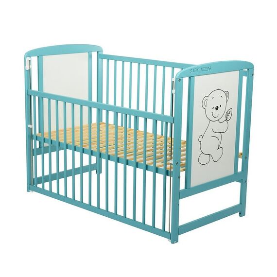 Patut din lemn BabyNeeds Timmi 120x60 cm, cu laterala culisanta, Mint - poza 2 - ExclusivMAG.ro