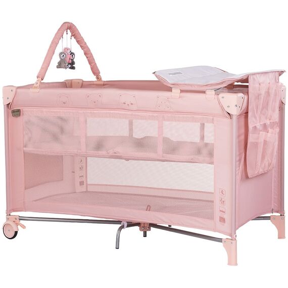 Patut pliabil cu saltea de infasat Chipolino Luna powder pink, Culoare: Roz, Dimensiuni: 120x60  - ExclusivMAG.ro