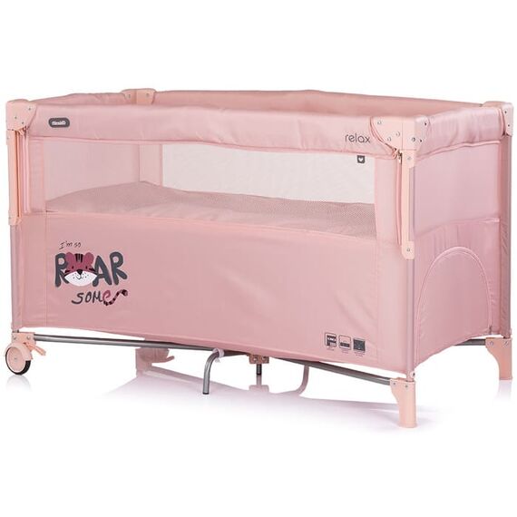 Patut pliabil Chipolino Relax Tiger powder pink cu laterala culisanta, Culoare: Roz, Dimensiuni: 120x60 - poza 2 - ExclusivMAG.ro