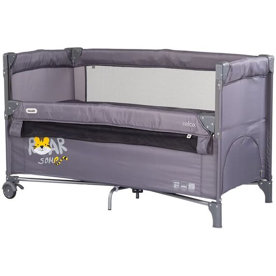 Patut pliabil Chipolino Relax Tiger charcoal cu laterala culisanta, Culoare: Gri, Dimensiuni: 120x60  - ExclusivMAG.ro