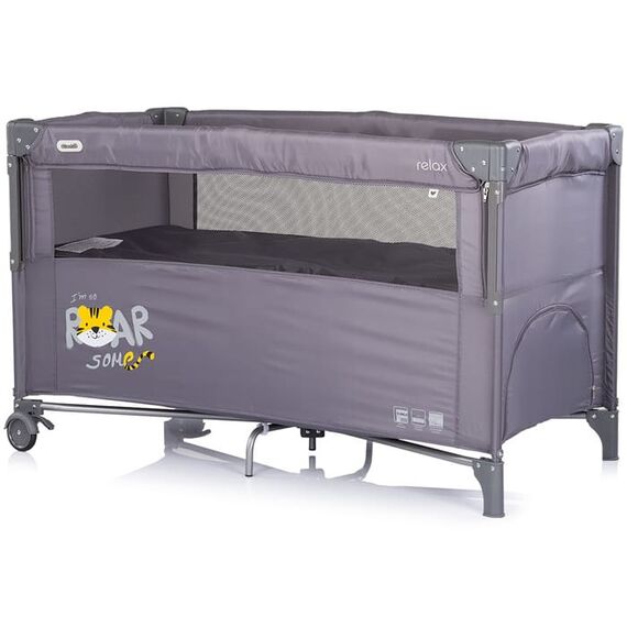Patut pliabil Chipolino Relax Tiger charcoal cu laterala culisanta, Culoare: Gri, Dimensiuni: 120x60 - poza 2 - ExclusivMAG.ro
