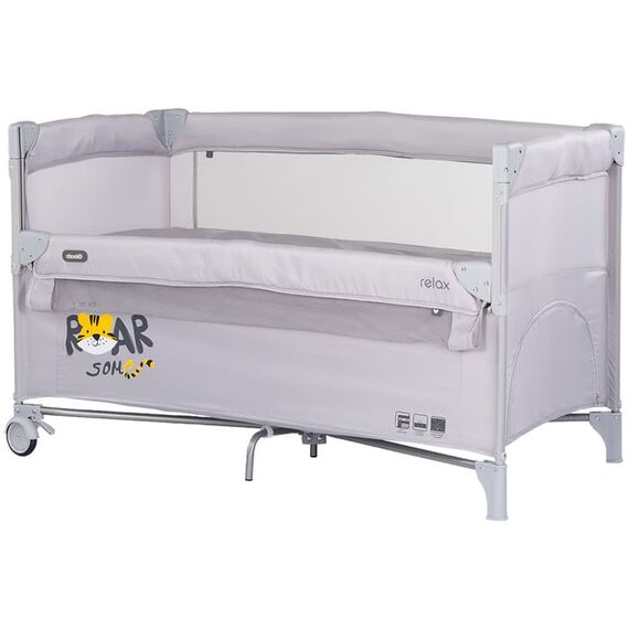 Patut pliabil Chipolino Relax Tiger platinum cu laterala culisanta, Culoare: Gri deschis, Dimensiuni: 120x60  - ExclusivMAG.ro