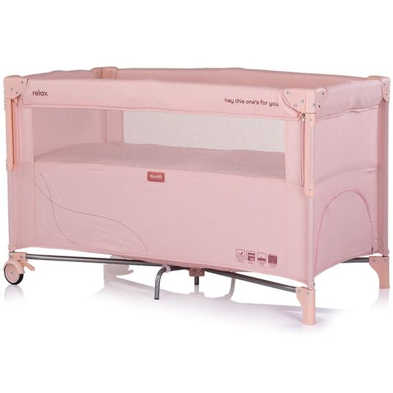 Patut pliabil Chipolino Relax powder pink linen cu laterala culisanta, Culoare: Roz, Dimensiuni: 120x60 - poza 2 - ExclusivMAG.ro