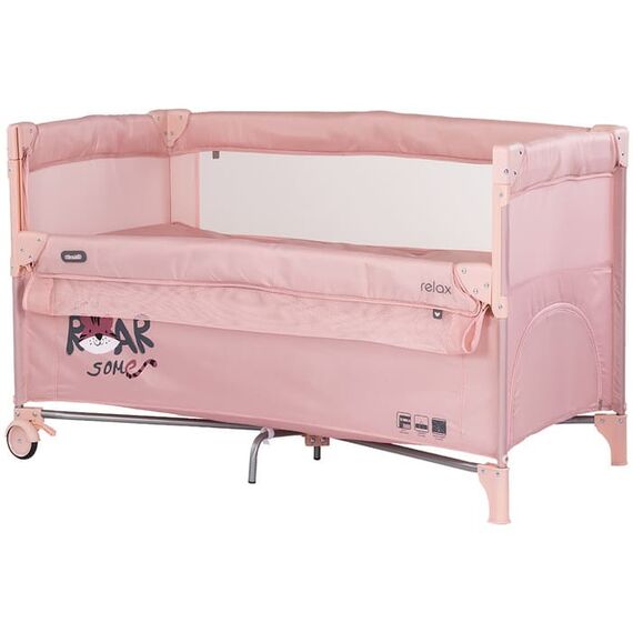 Patut pliabil Chipolino Relax Tiger powder pink cu laterala culisanta, Culoare: Roz, Dimensiuni: 120x60  - ExclusivMAG.ro