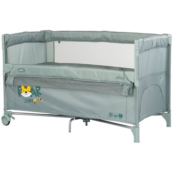 Patut pliabil Chipolino Relax Tiger matcha cu laterala culisanta, Culoare: Turcoaz, Dimensiuni: 120x60  - ExclusivMAG.ro