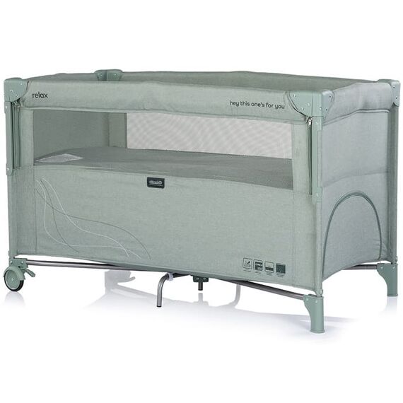 Patut pliabil Chipolino Relax matcha linen cu laterala culisanta, Culoare: Turcoaz, Dimensiuni: 120x60 - poza 2 - ExclusivMAG.ro