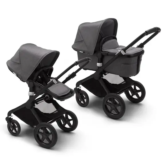 Carucior 2 in 1 Bugaboo Fox 2 Complete - Black Grey Melange, Culoare: Gri, Model: 2 in 1  - ExclusivMAG.ro