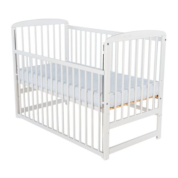 Patut din lemn BabyNeeds Ola 120x60 cm, cu laterala culisanta, Alb  - ExclusivMAG.ro