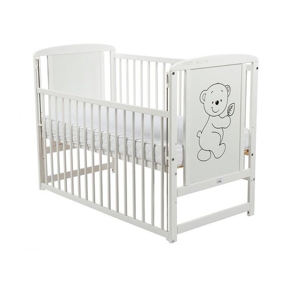 Patut din lemn BabyNeeds Timmi 120x60 cm, cu laterala culisanta, Alb  - ExclusivMAG.ro