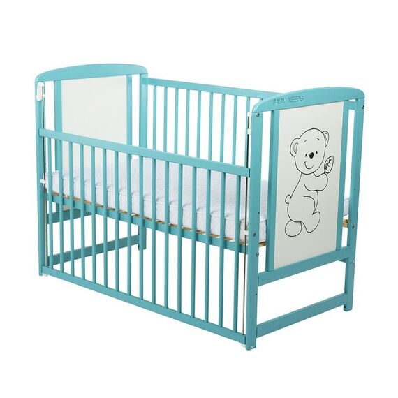 Patut din lemn BabyNeeds Timmi 120x60 cm, cu laterala culisanta, Mint  - ExclusivMAG.ro
