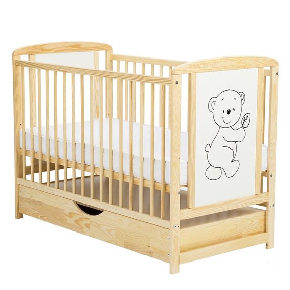 Patut din lemn BabyNeeds Timmi 120x60 cm, cu sertar, Natur  - ExclusivMAG.ro