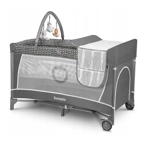 Lionelo - Patut pliant cu nivel suplimentar si arcada, Flower, Gri, Culoare: Gri, Dimensiuni: 120x60  - ExclusivMAG.ro