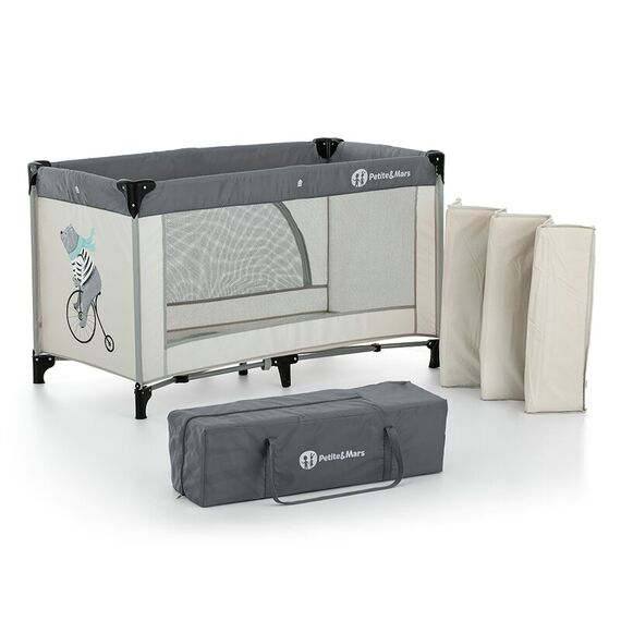 Patut pliant Petite&Mars Nyja Teddy Biker, Grey, Culoare: Gri deschis  - ExclusivMAG.ro