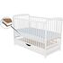 Patut din lemn BabyNeeds Ola 120x60 cm, cu sertar, Alb + Saltea 10 cm